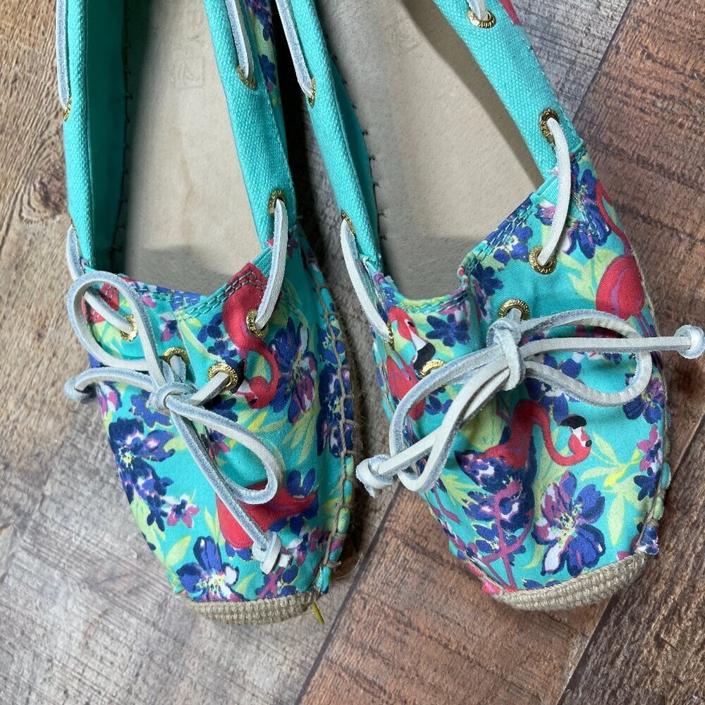 Sperry Espadrille Aqua Floral with Flamingos size 9.5 - Picture 2 of 6